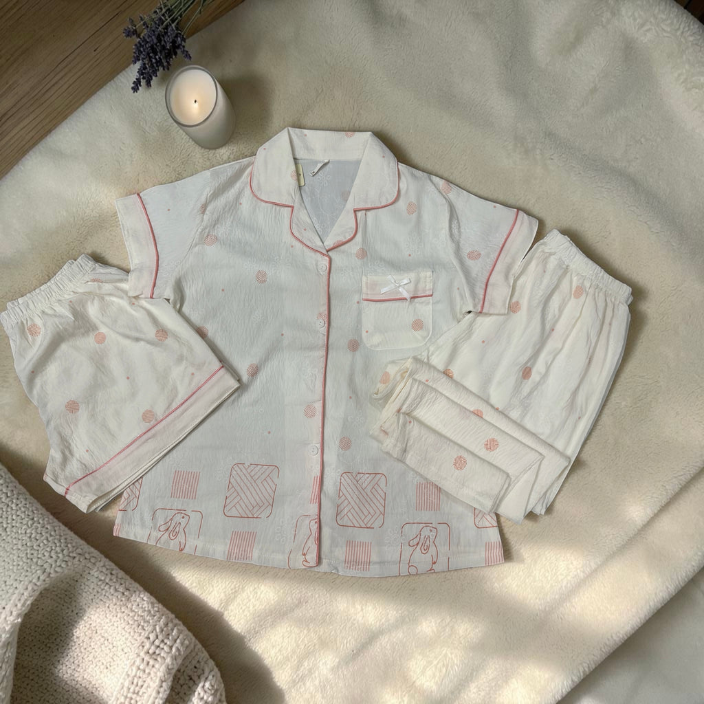 Soft Ivory Bunny Crush Cotton Night Suit Set
