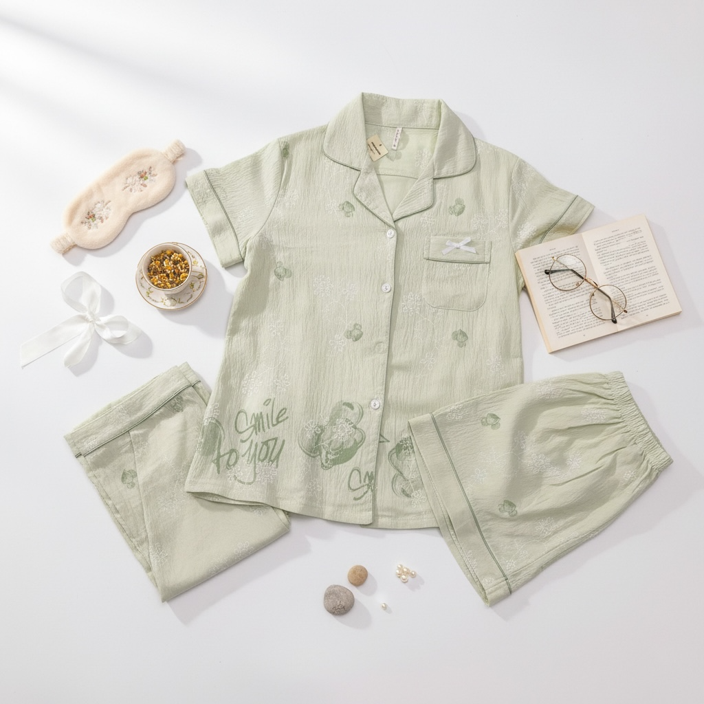 Soft Sage Cherry 3-Piece Crush Cotton Lounge Set