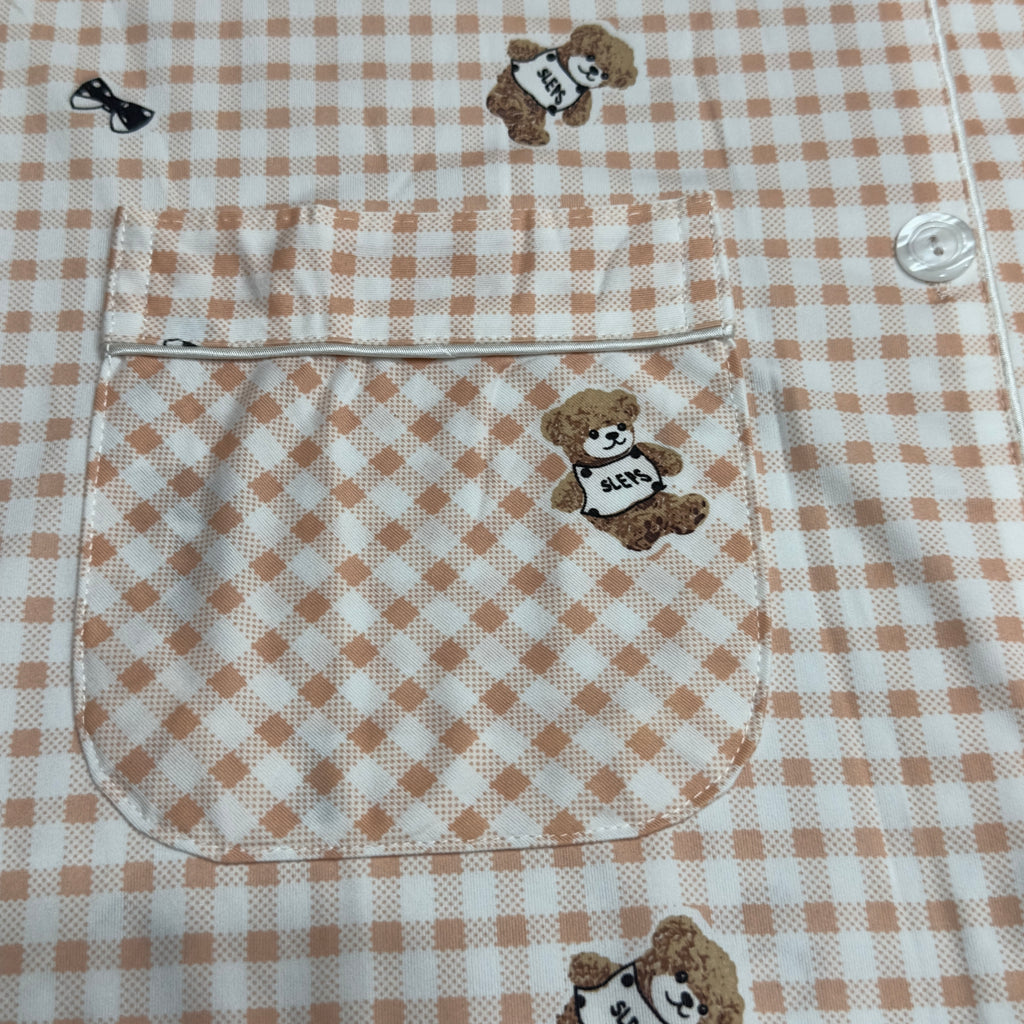 Teddy Gingham Cotton Night Suit Set