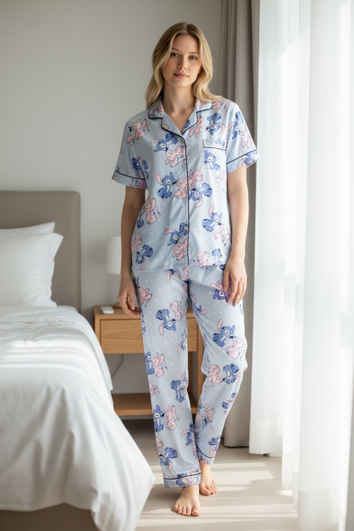 Cartoon Print Hosiery Cotton 2-Piece Lounge Set