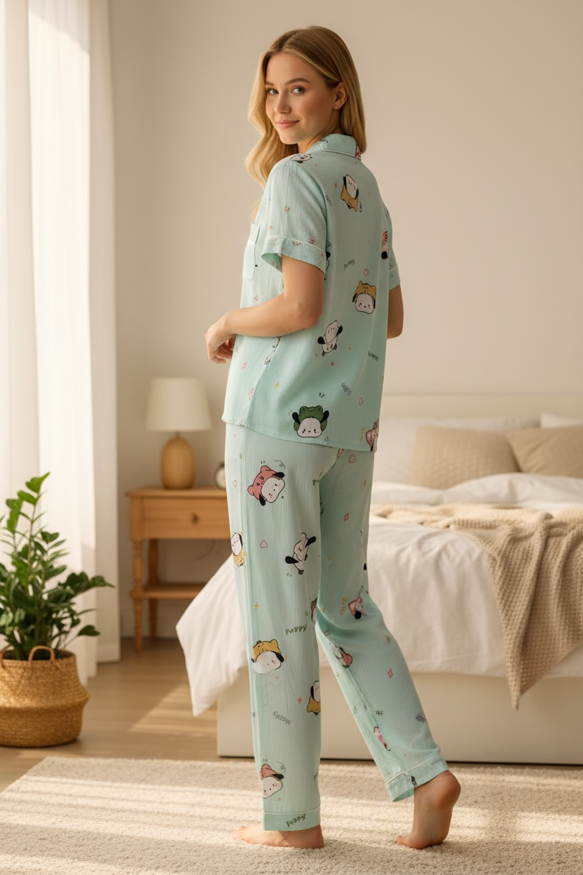 Mint Puppy Print 2-Piece Lounge Set