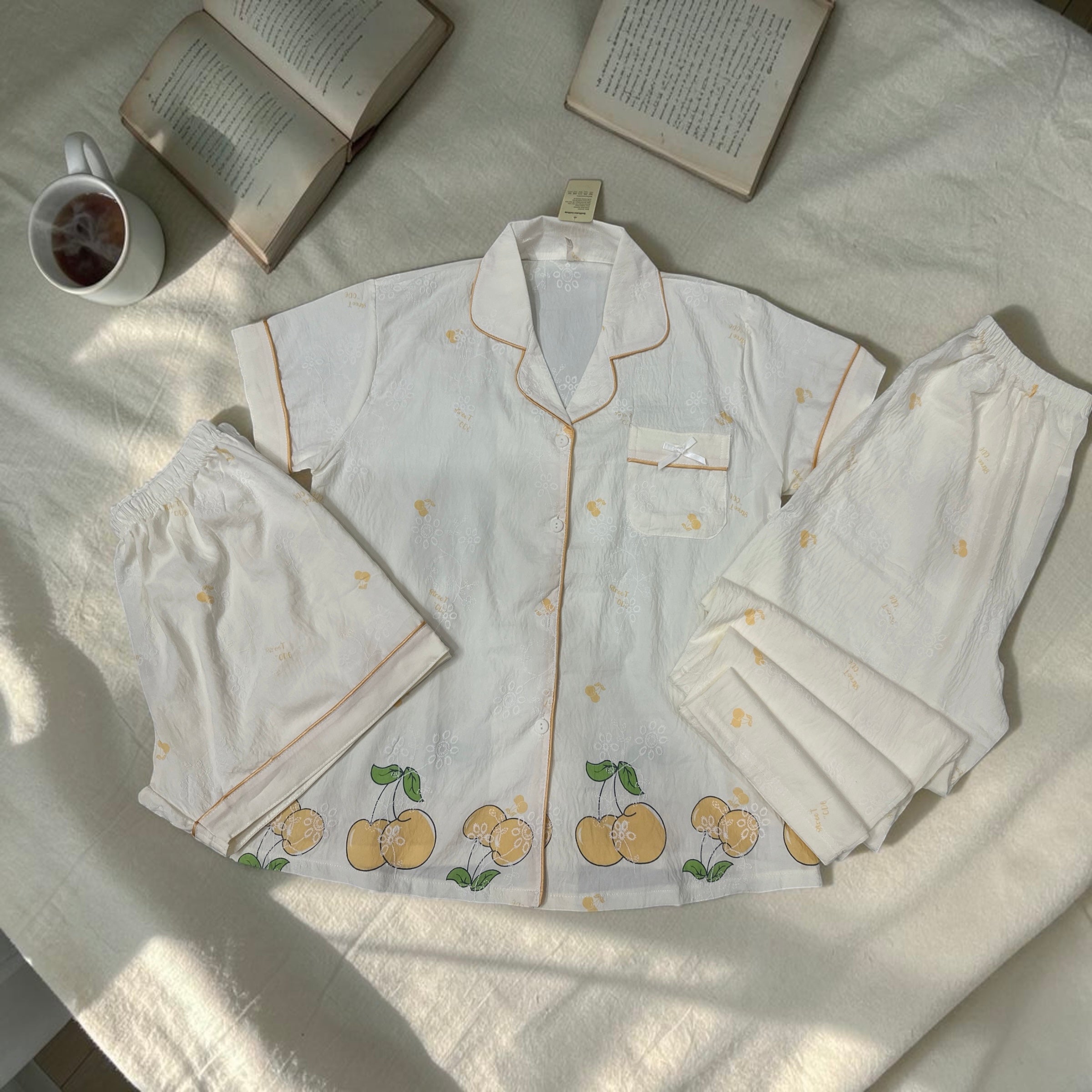 Soft Ivory Cherry 3-Piece Crush Cotton Lounge Set