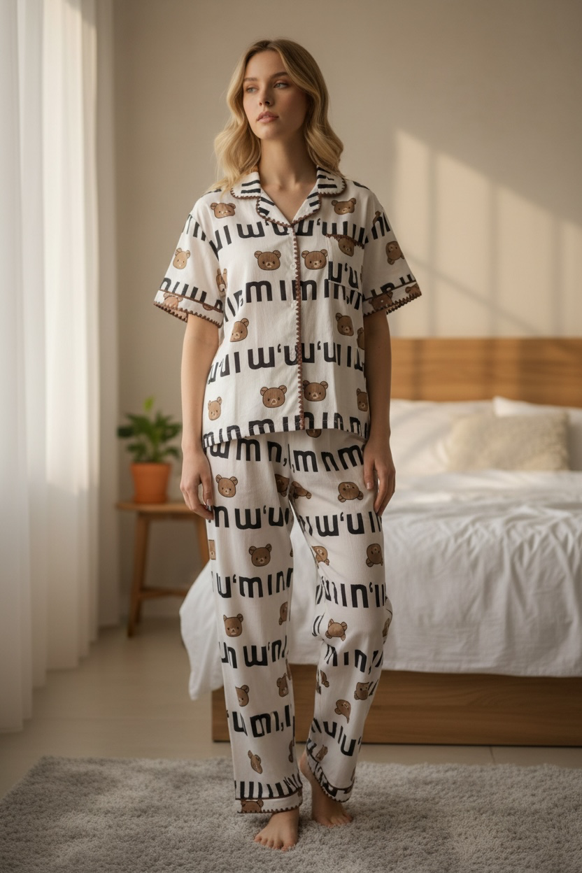Bear Print Crochet-Trim 3-Piece Lounge Set