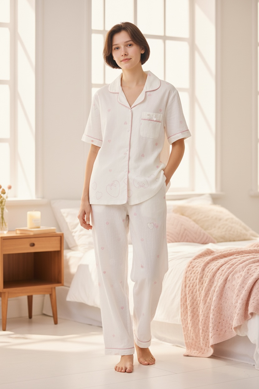 Soft Ivory Sweetheart 3-Piece Crush Cotton Lounge Set