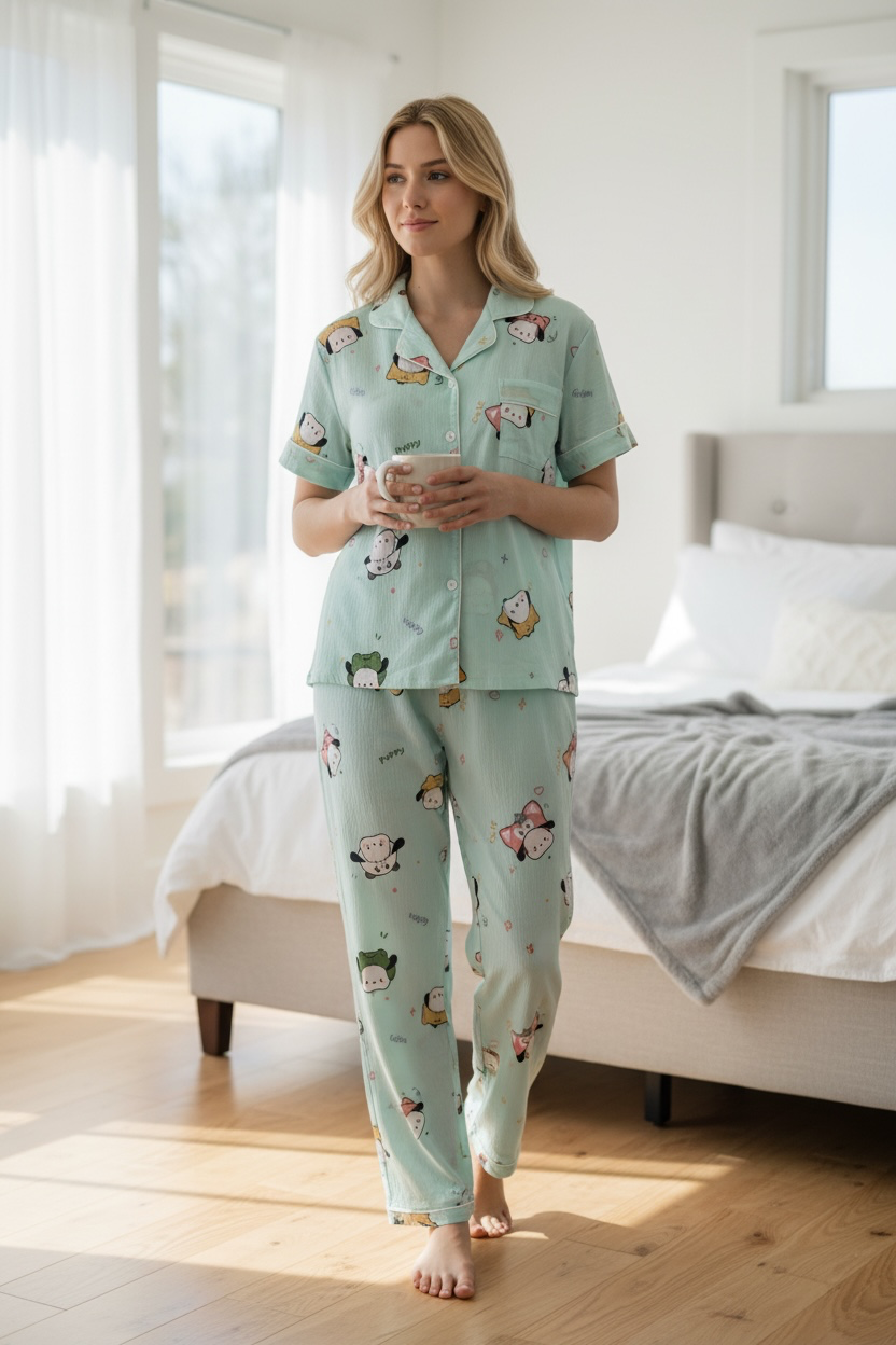 Mint Puppy Print 2-Piece Lounge Set