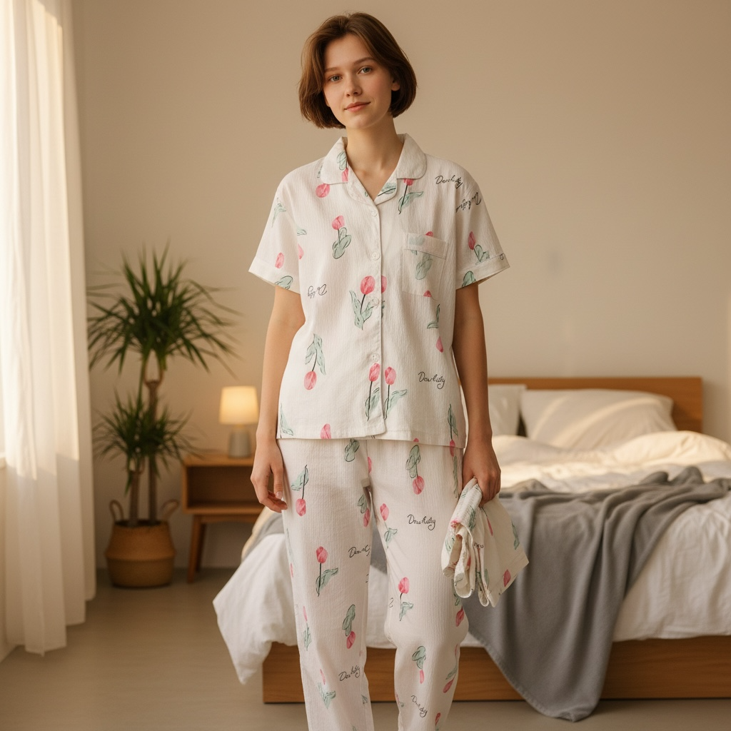 Ivory Tulip Cotton Crush Night Suit Set