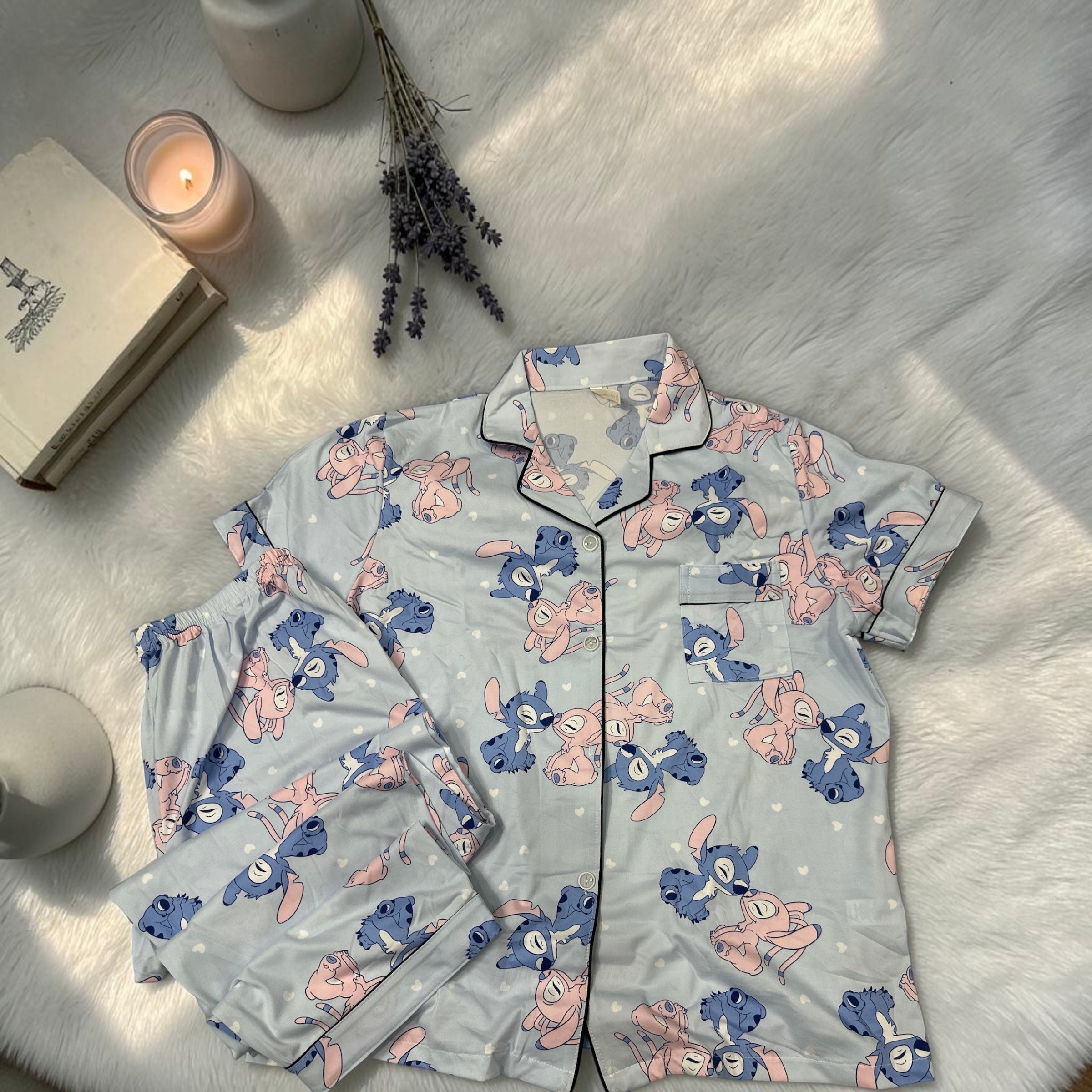 Cartoon Print Hosiery Cotton 2-Piece Lounge Set