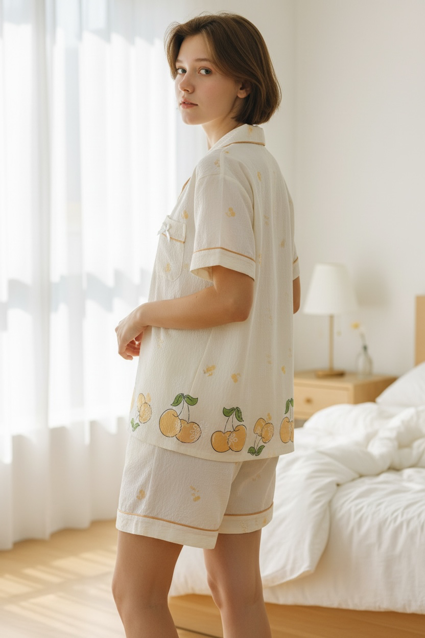Soft Ivory Cherry 3-Piece Crush Cotton Lounge Set