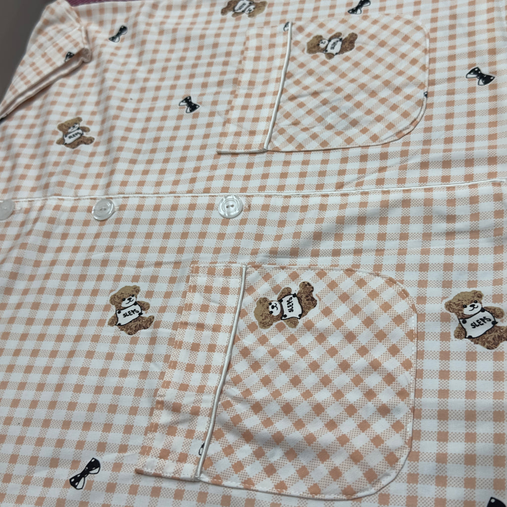 Teddy Gingham Cotton Night Suit Set