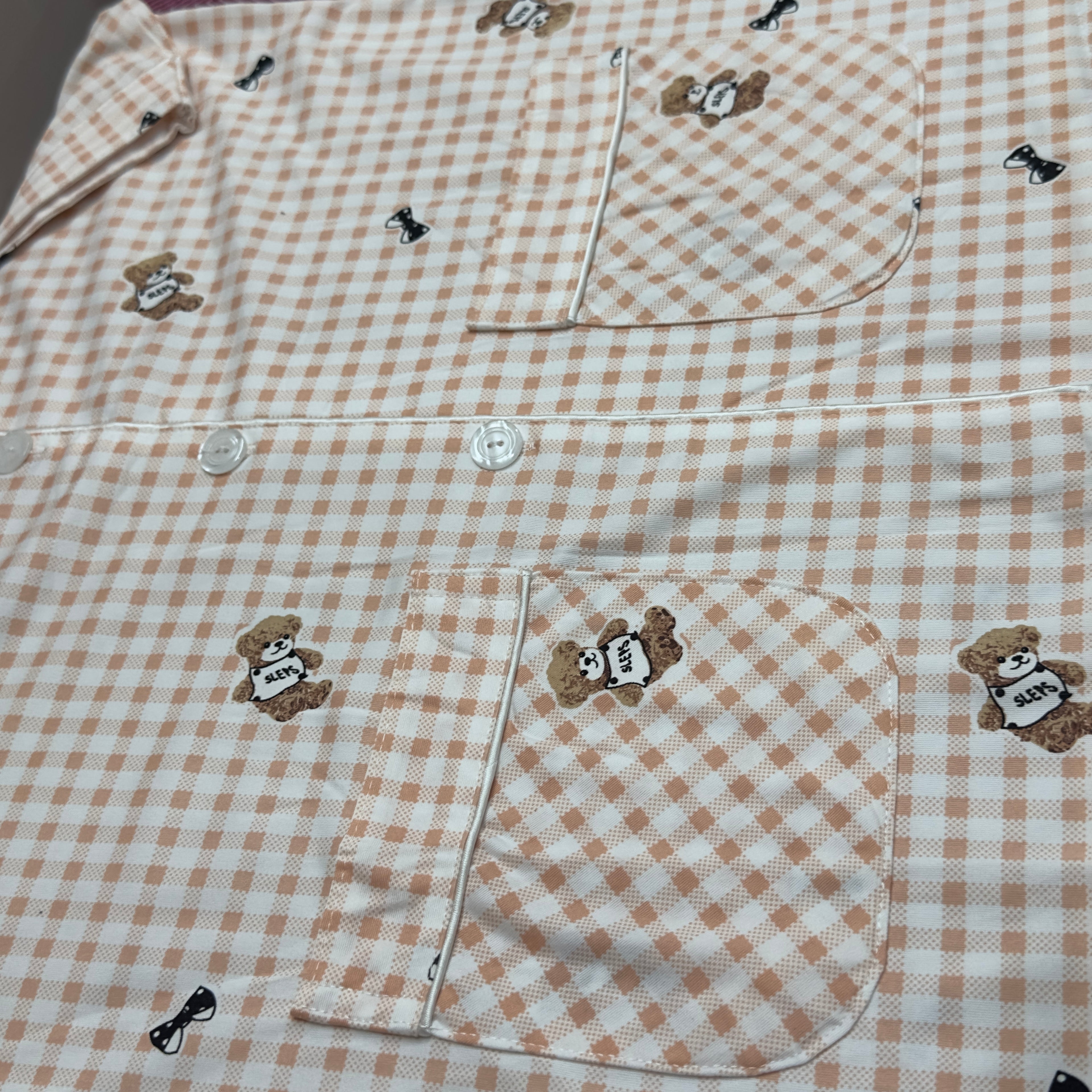 Teddy Gingham Cotton Night Suit Set