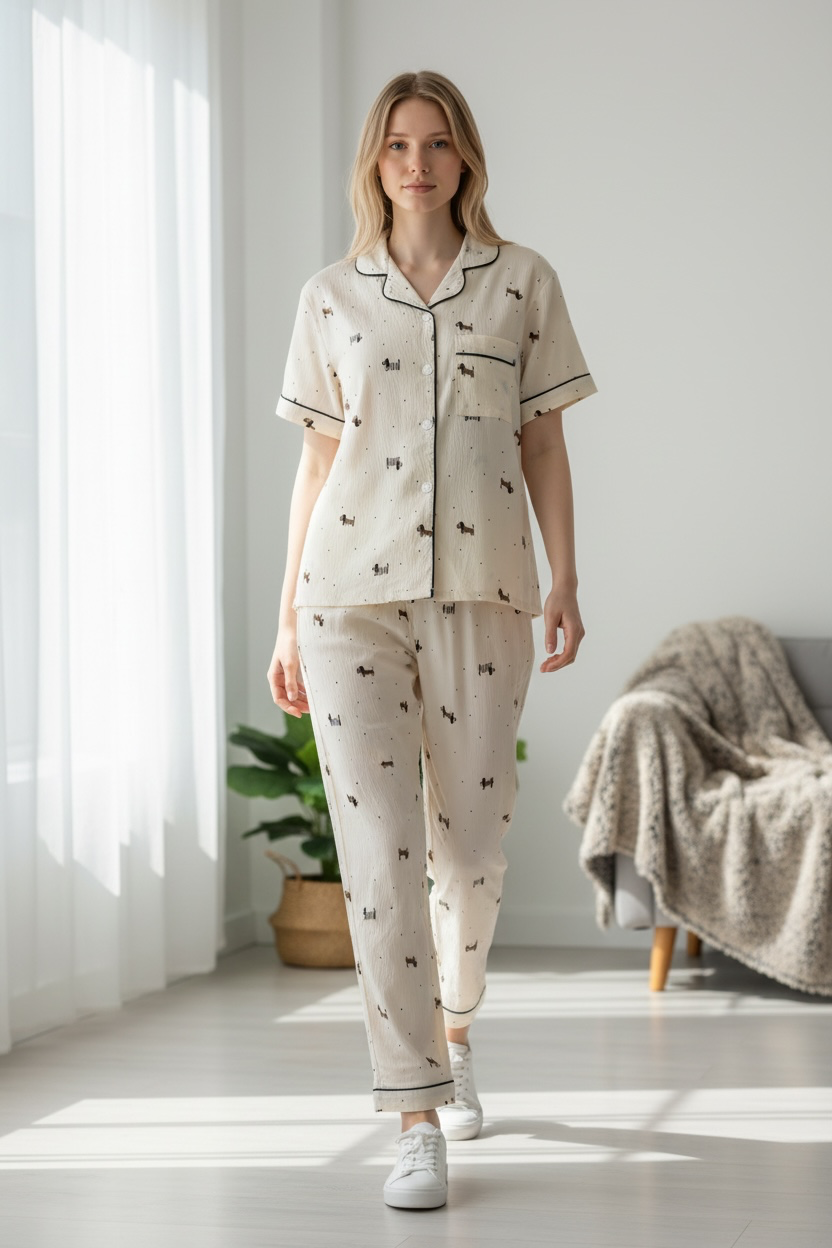 Ivory Puppy Print 2-Piece Lounge Set