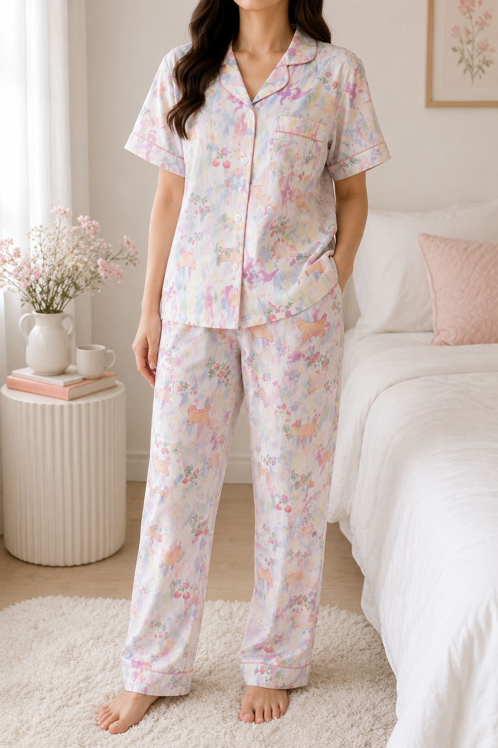 Pastel Bloom Cotton 3-Piece Lounge Set