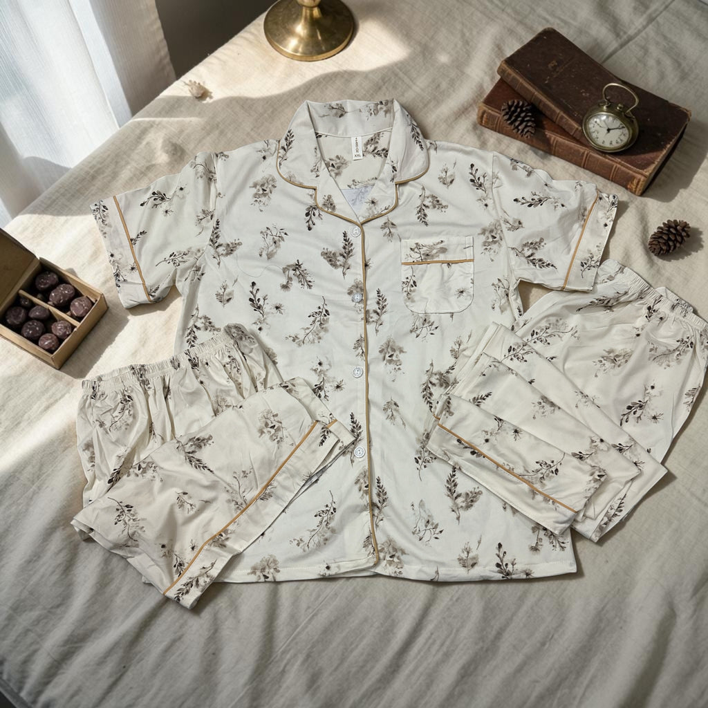 Botanical Bloom Hosiery Cotton 3-Piece Lounge Set