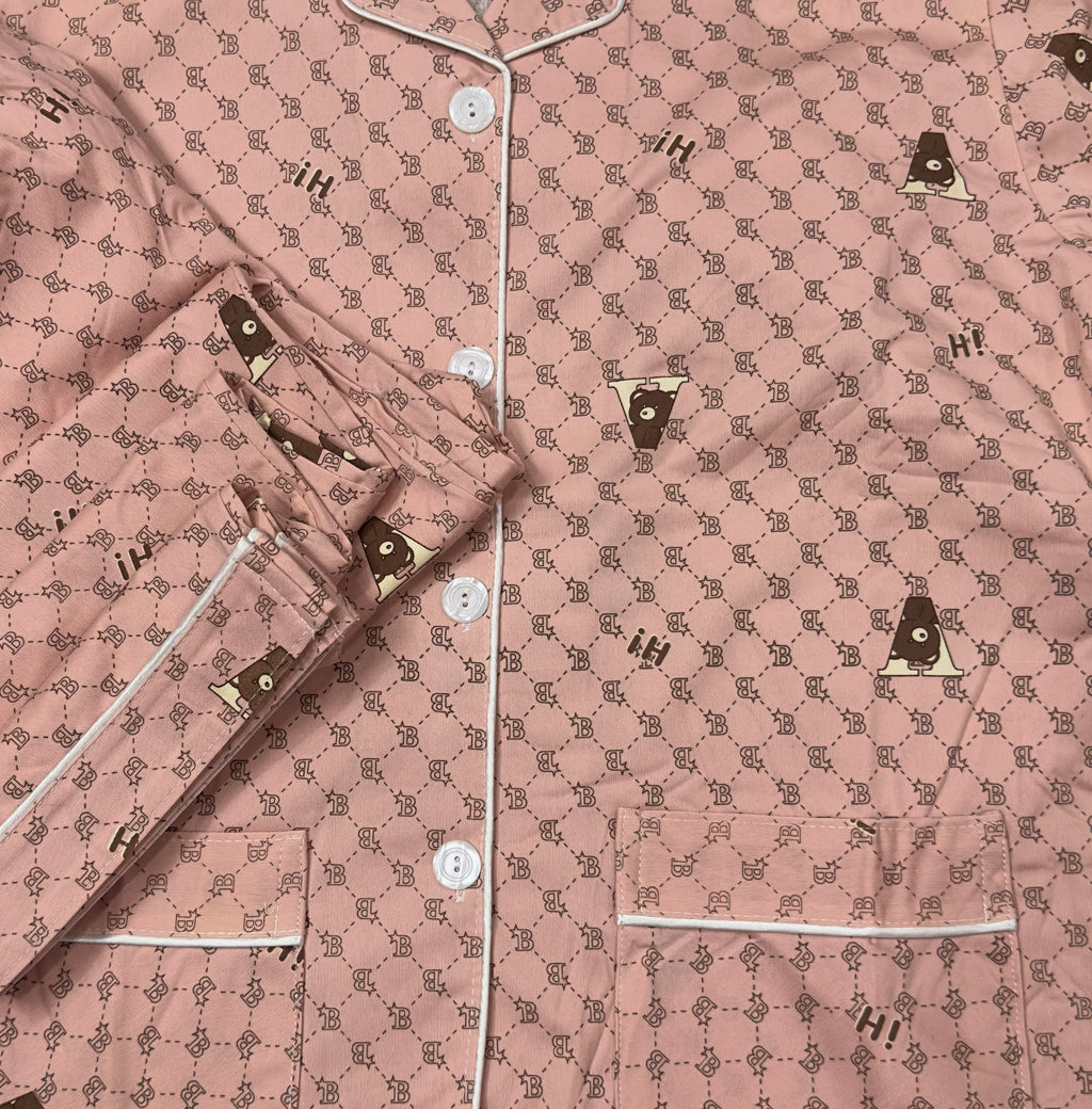 Peach Bear Motif Night Suit Set