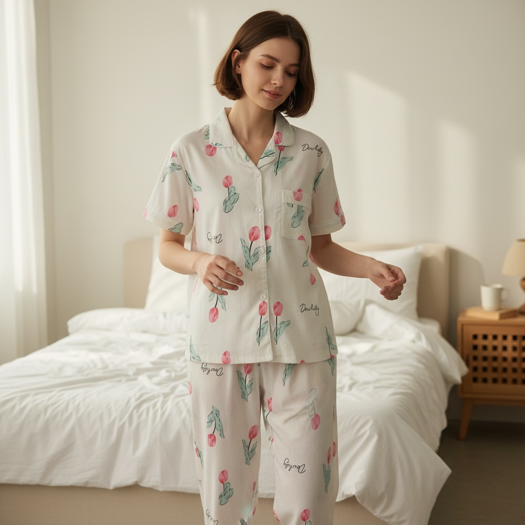 Ivory Tulip Cotton Crush Night Suit Set