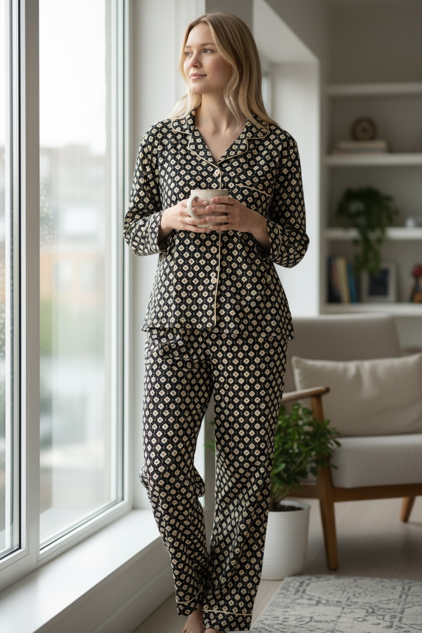 Midnight Floral Hosiery Cotton 3-Piece Lounge Set
