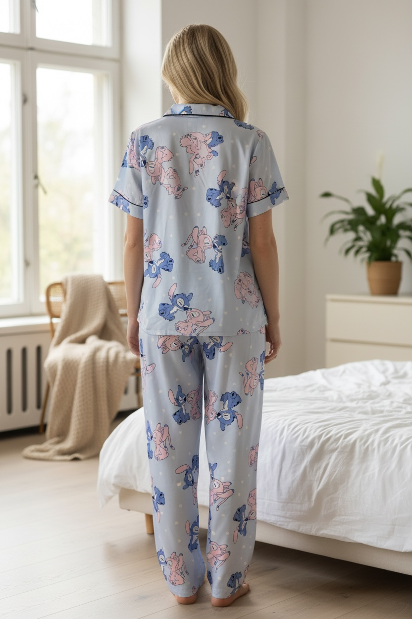 Cartoon Print Hosiery Cotton 2-Piece Lounge Set