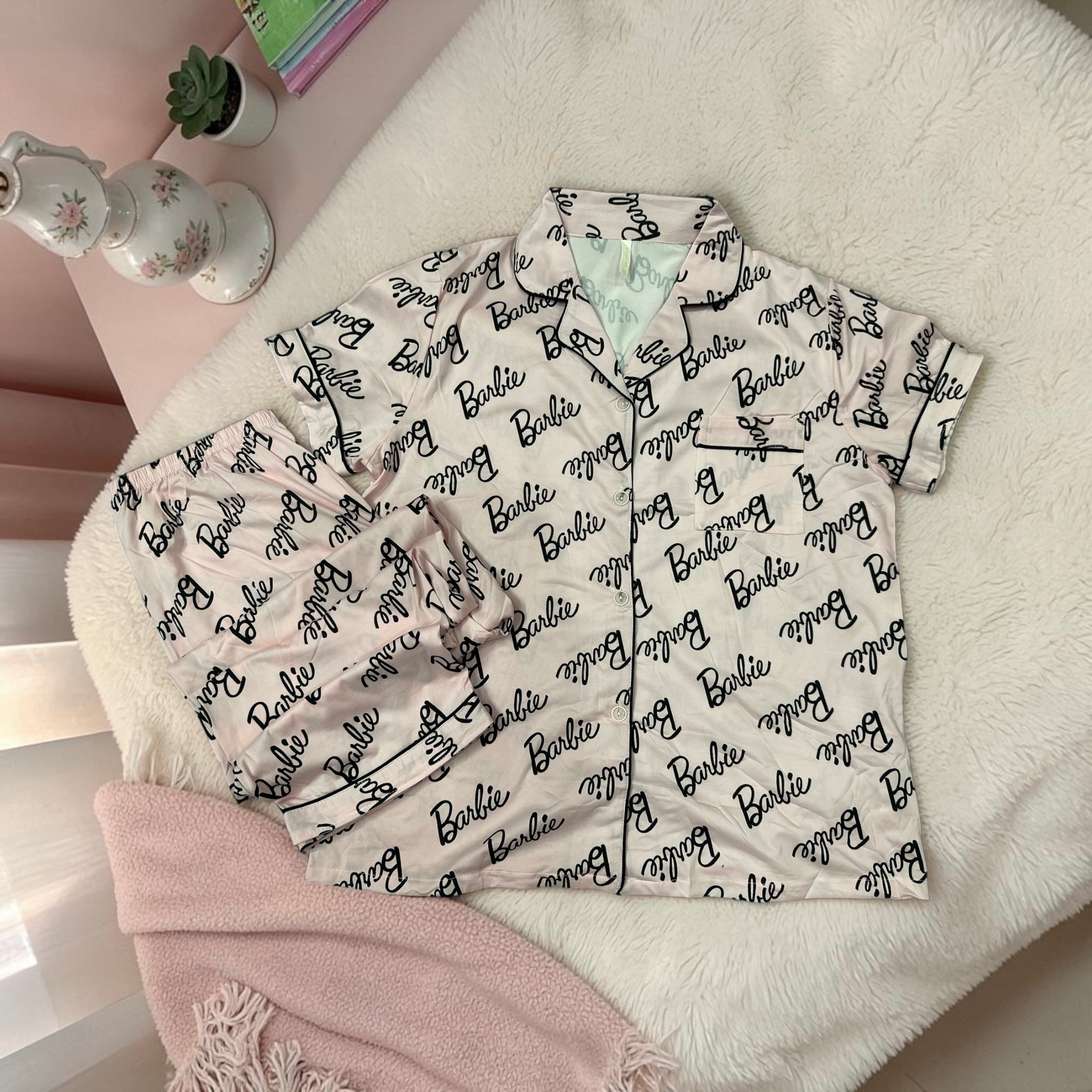 Blush Script Print Hosiery Cotton 2-Piece Lounge Set