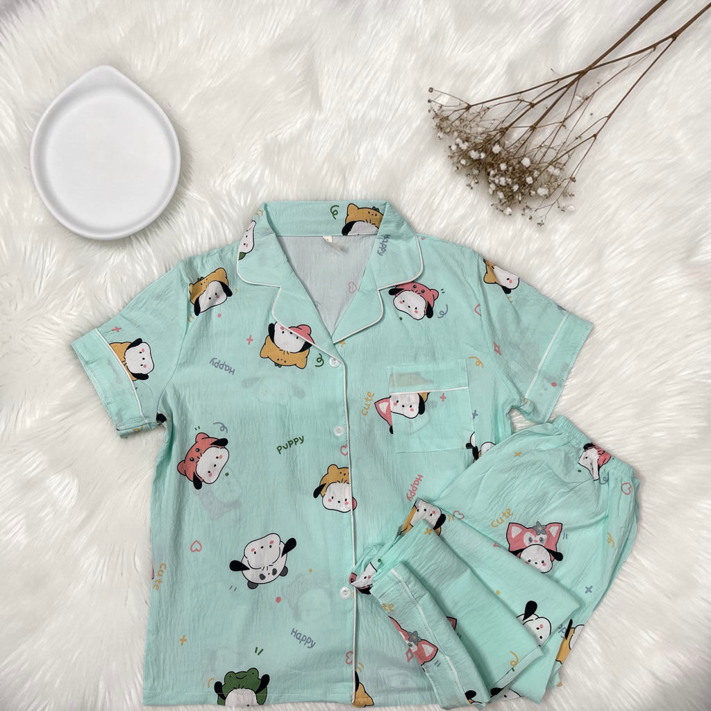 Mint Puppy Print 2-Piece Lounge Set