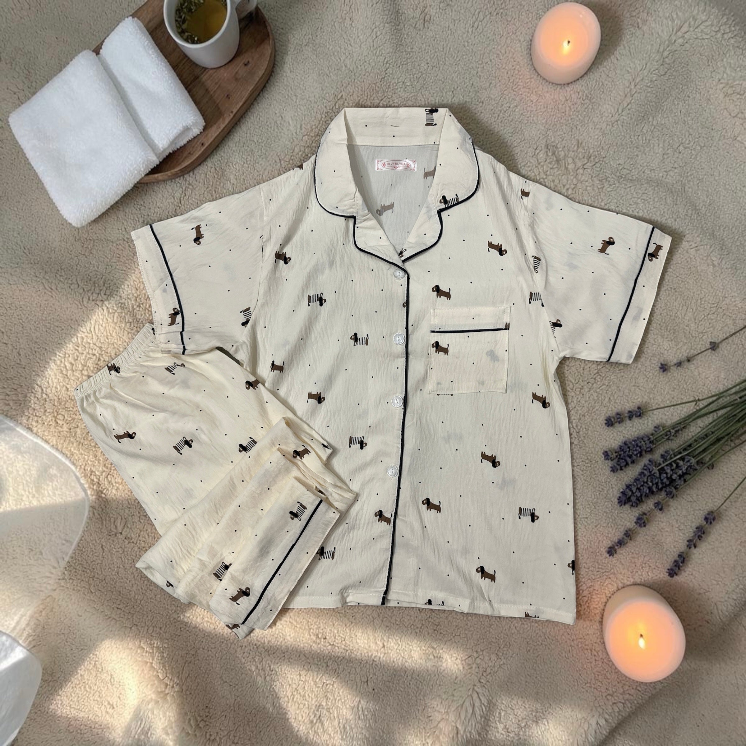 Ivory Puppy Print 2-Piece Lounge Set