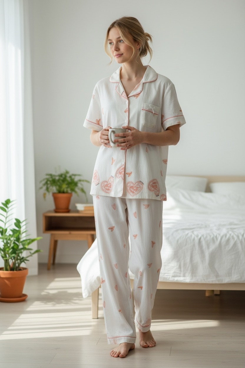 Soft Ivory Heart 3-Piece Crush Cotton Lounge Set