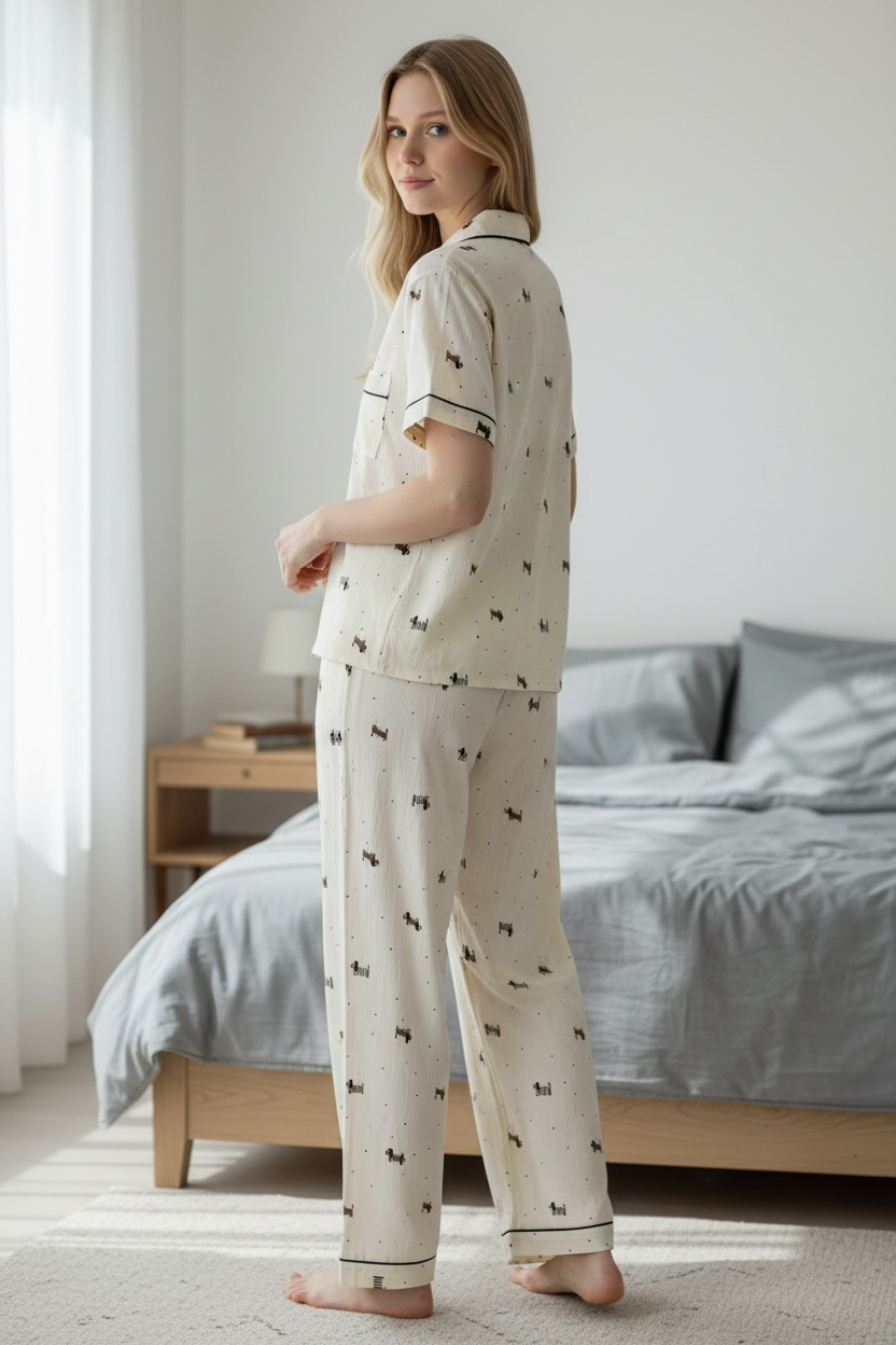 Ivory Puppy Print 2-Piece Lounge Set