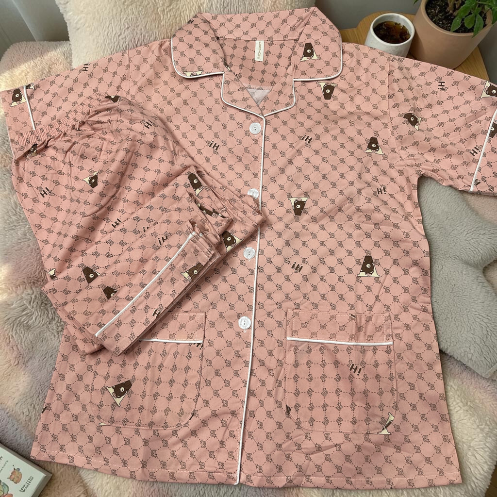 Peach Bear Motif Night Suit Set